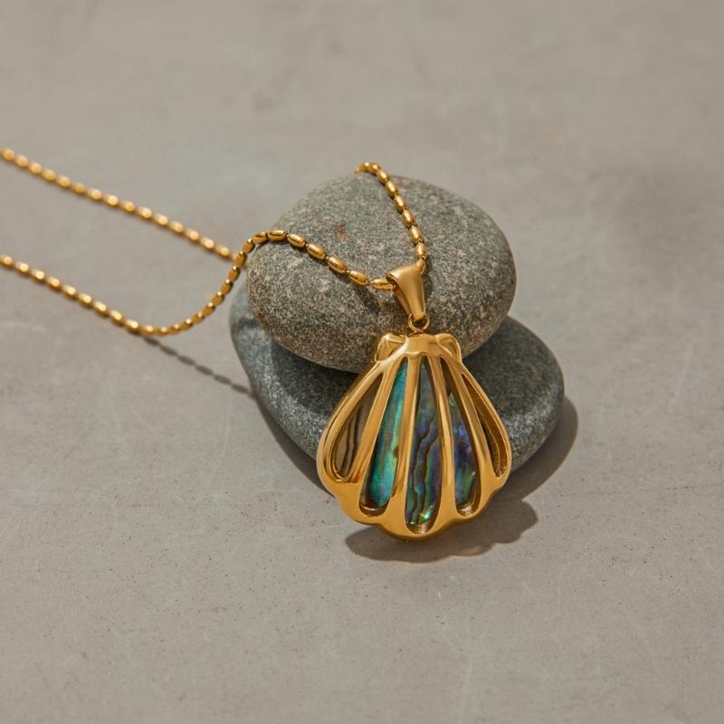 Elegante Abalone Anhänger Halskette Ohrringe mit Seestern Muschel Akzent Edelstahl Hals Schmuck für Damen Mädchen