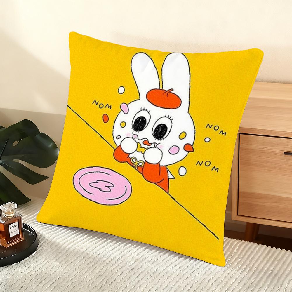 Cushion Cover Silky Short Plush Home Sofa Cushion Cover - Invisible Zipper Home Decoration Cute illustration art