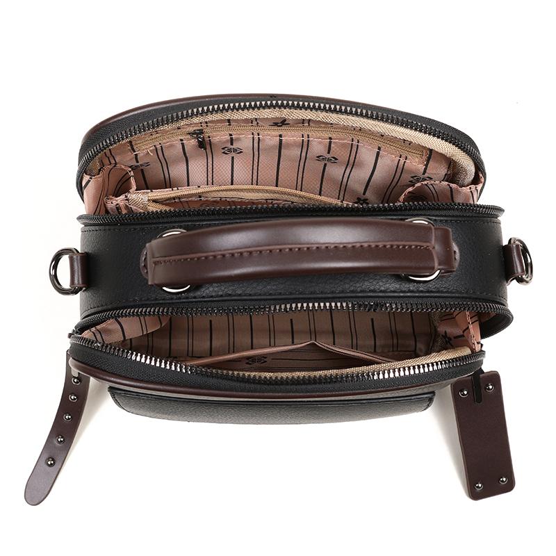 Klassische kleine Leder-Umhängetasche Vintage Boston Bag mit Reißverschluss und Nieten-Details Ideal für den täglichen Gebrauch, Arbeit, Einkaufen und Treffen mit Freunden