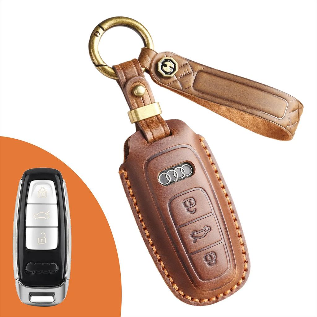 Suitable for New  A4L Leather Models Q5L, A7 Pure Handmade A5 Shell A6 Car Key Cover Men's Retro Style Car Accessories