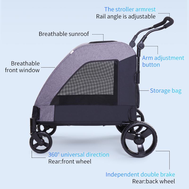 2024 High Quality Hot Selling Portable Large Pet Cart 4 Wheels Pet Trolley Sick Dogs Large Pet Stroller