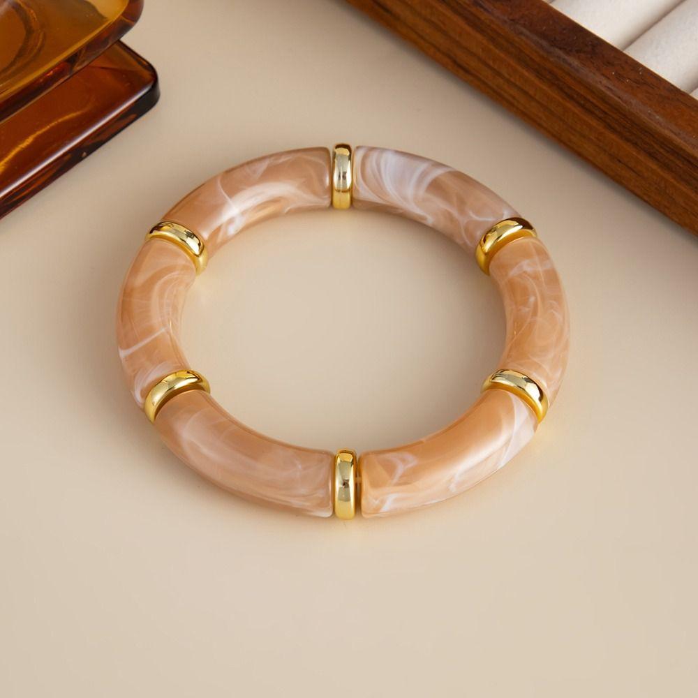 Jewelry Acrylic Acrylic Bracelets Leopard Print Splicing Bamboo Curved Tube Bangle Stretchy Color Blocking Boho Bracelets Girls