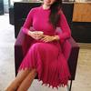 Fashion Women Solid Knitted Dress  Long Sleeves Bottoming Pleated Dress