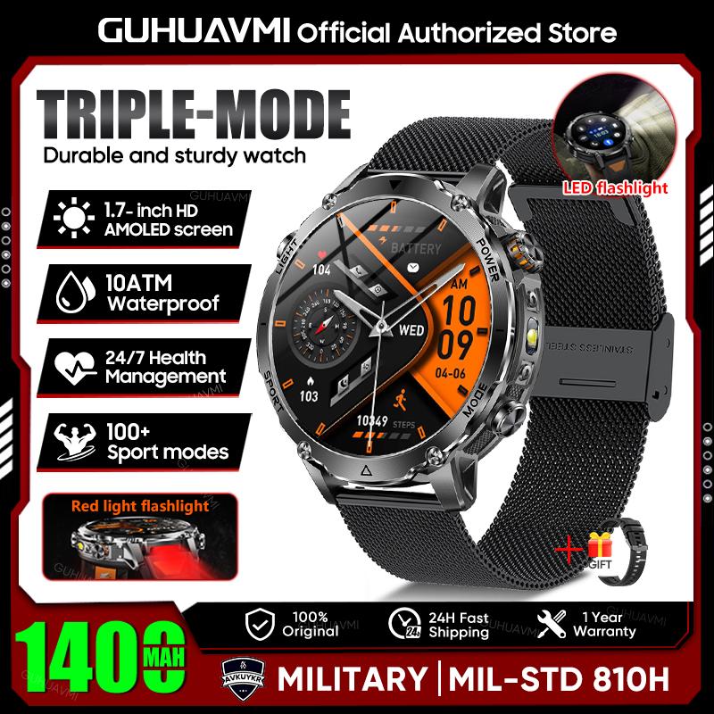 New TANK Ultra 1400mAh Battery Military Smart Watch 10ATM Waterproof Heart Rate Tactical LED Flashlight Men Sports Bracelet