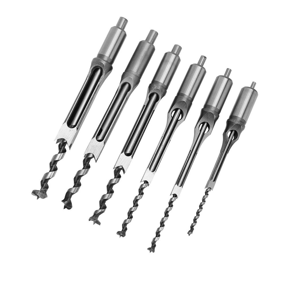 6Pcs SquaRe hole Saw Auger Drill Bit Mortising Chisel Woodworking Tool