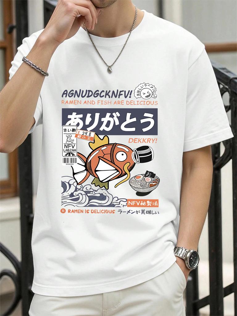 Harajuku Fish Eating Noodles Printing TShirts Womens Summer Cotton Tops ONeck Soft Loose Short Sleeve T Shirts Casual Clothes