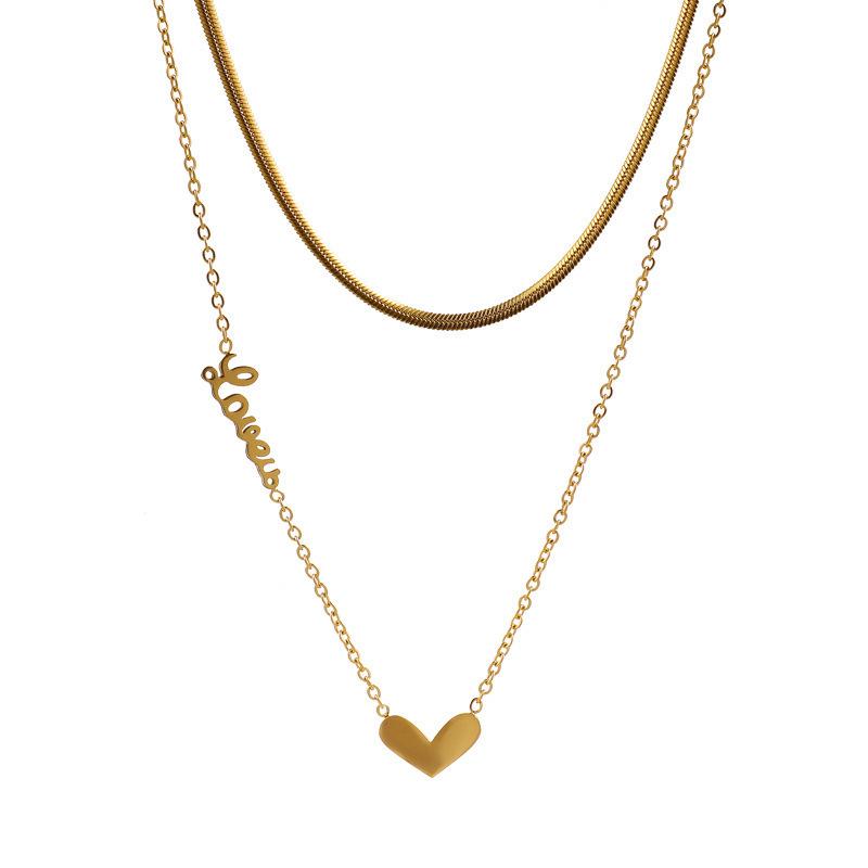 Double-Layer Heart and Snake Bone Necklace - Titanium Steel, Non-Fading, Trendy Minimalist Style for Women