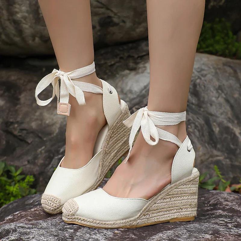 Fashion Women Shoes New Ankle Lace Up Wedges Sandals Women Summer Closed Toe Platform Sandles Woman High Heels Gladiator Sandalias Mujer