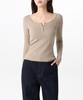 MUSINSA STANDARD WOMAN Women'S Ribbed Slim Wide Henley Neck Long Sleeve T-Shirt [Grayish Beige]