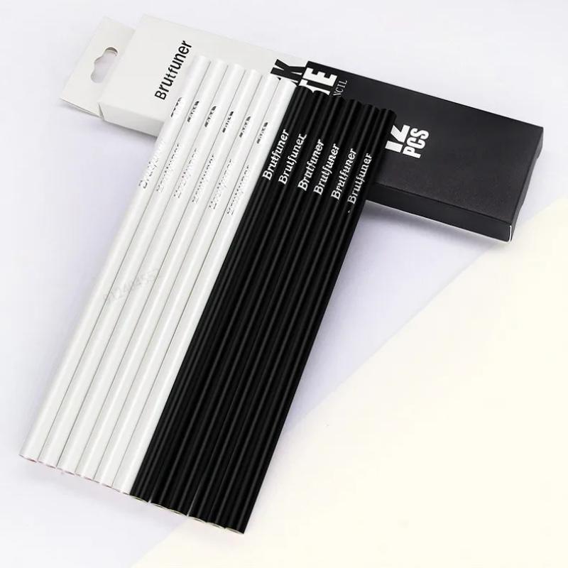 12 Stück Schwarz Weiß Farbstifte Permanentfarbige Zeichenstifte Ölbasierte Holzfarbstifte für Künstler Anfänger Kunstschule