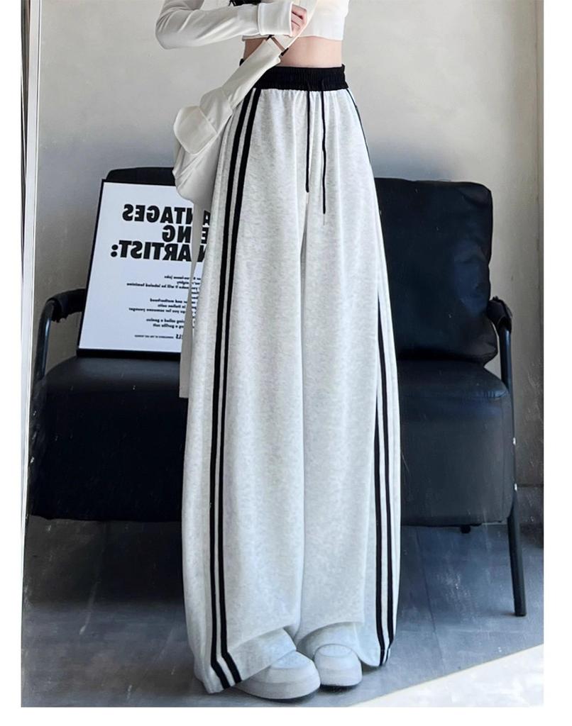 Huamian 2025 Autumn Wide-Leg Striped Sweatpants for Women - Versatile and Casual Drape Style