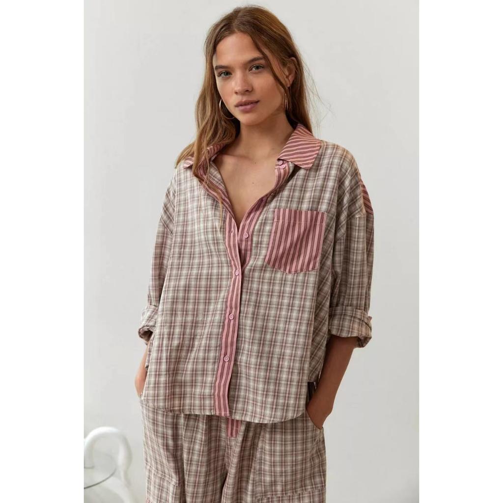 New Arrival Fall Women's Plaid Check Long Sleeve Loungew Set Pajamas Two Piece Casual Sleepwear Homewear