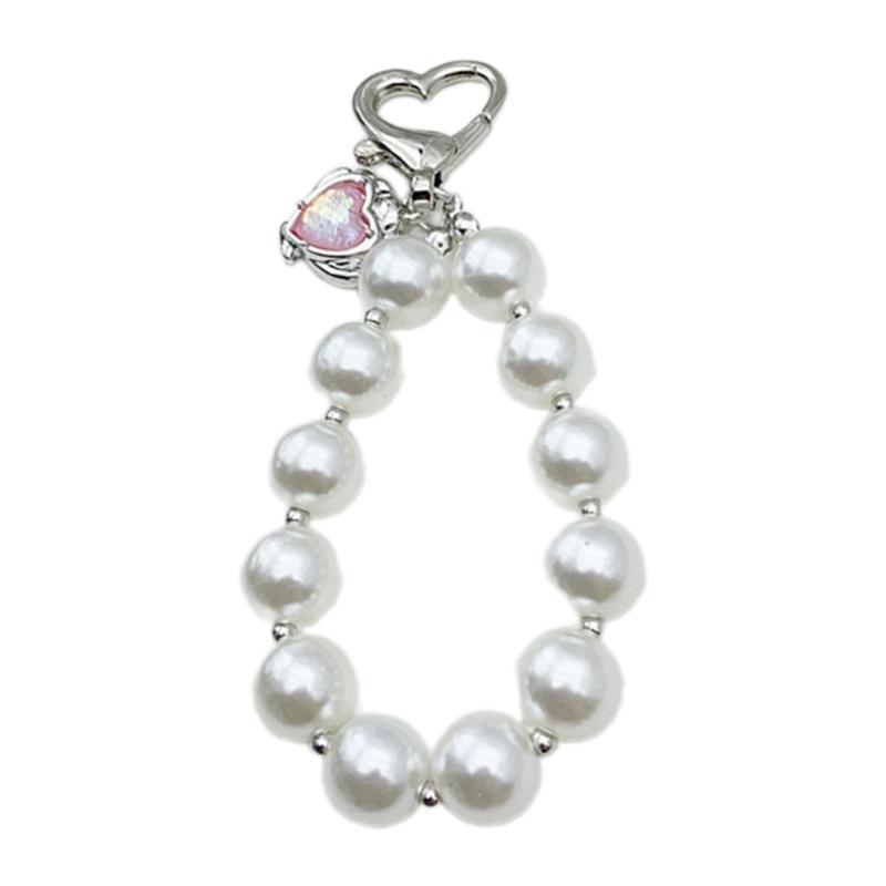 

Fashion Pearls Hoop Heart Hangings Pendant Sweet Phone Case Chain Bag Decoration Portable Lanyard for Girls Women білий