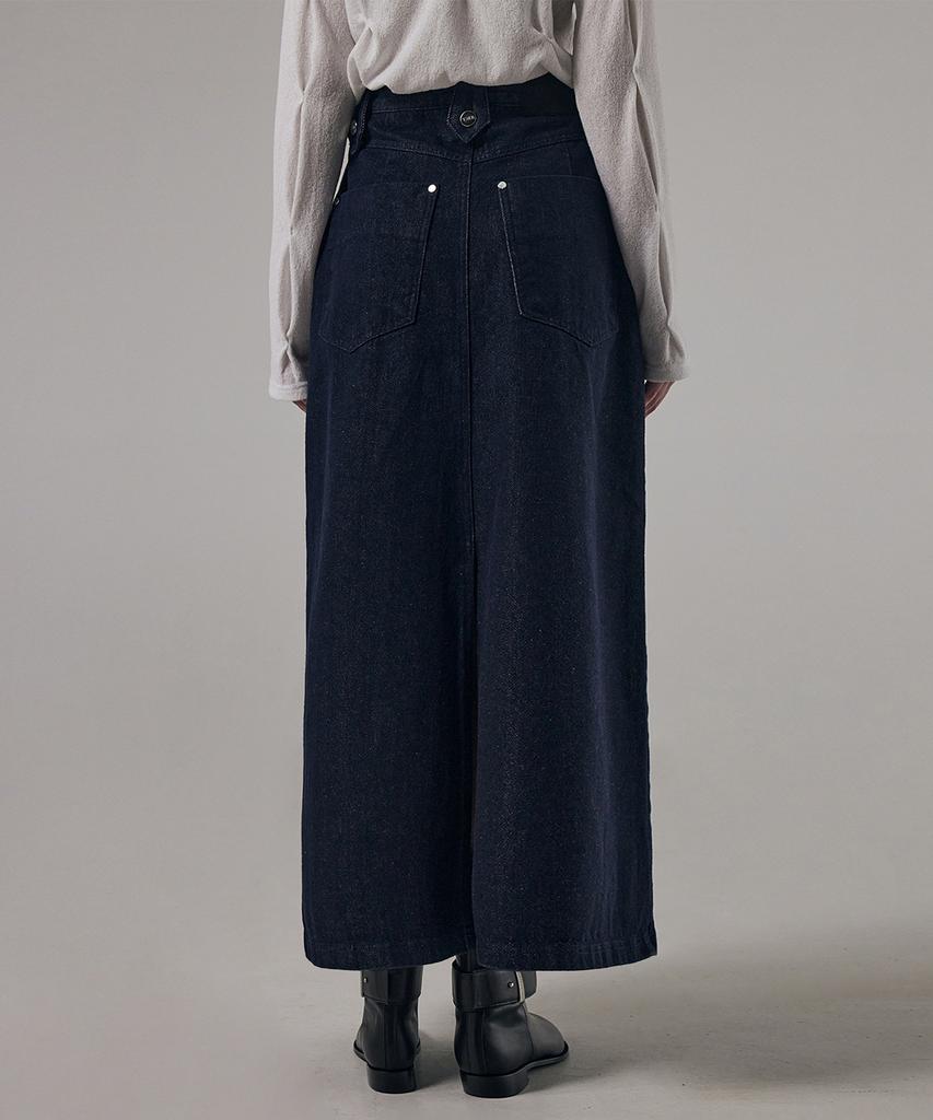 Teulimingbeodeu Front Yoke Denim Long Skirt [Raw Denim]