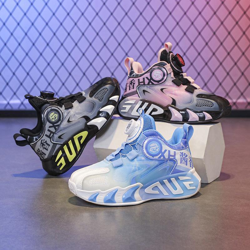 Sneakers Students Children Boys Teens Breathable Shoes Girls Double Mesh Autumn Running Shoes Basketball Shoes Rotating Buckle