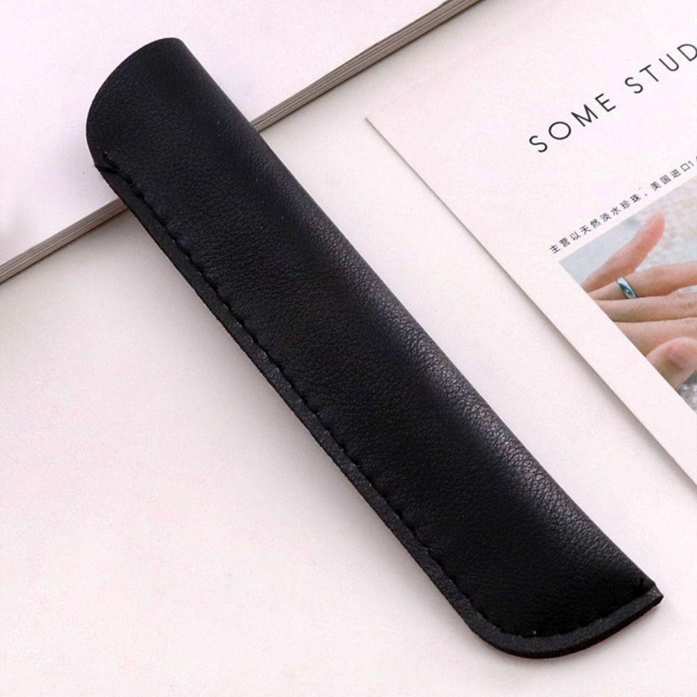 Solid Color PU Pencil Bags PU Leather Pen Bags Lightweight Pencil Case Office Supplies