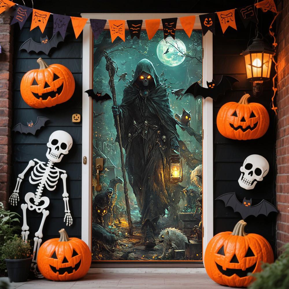 Halloween Polyester Door Sticker: Horror Atmosphere Background Decoration