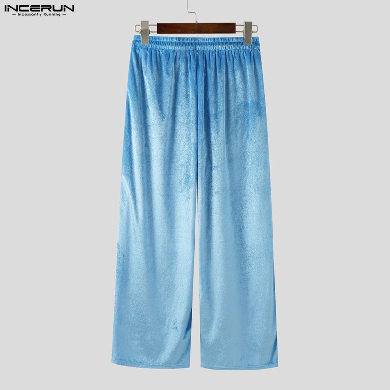 INCERUN Men Casual Elastic Waist Autumn Winter Velvet Long Pants Trousers