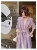 Women's Purple Double-Breasted Trench Coat - Korean Style Spring & Autumn Fashion, Casual Loose Mid-Length Design (2025)