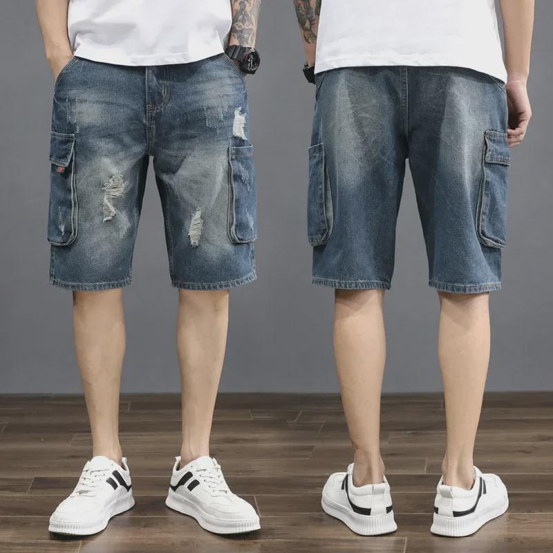 Men's Summer Loose-Fit Retro Distressed Denim Shorts