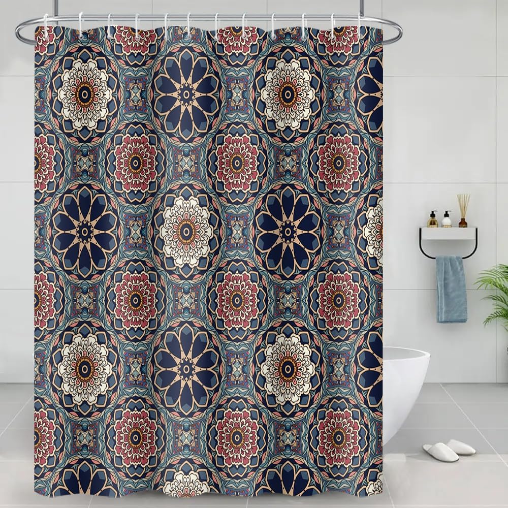 Mandala Shower Curtain Boho Pattern Bathroom Decor Geometric Design Floral Art Ethnic Style Colorful Look Bath Accessory Gift W60H190(CM)-1 Pcs