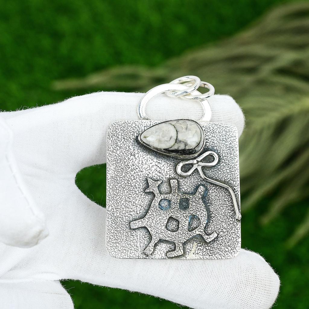 Friendship Day Deal Sterling Silver Orthoceras Fossil Stone Wife Pendant Jewelry