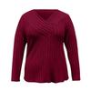 Women's Solid Color Plus Size Cross V-Neck Long Sleeved Pullover T-shirt Top