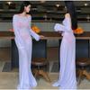 Summer Thin Perspective Long-sleeved Slim-fit Dress Women's Seaside Vacation Solid Color Blouse Bikini Backless Hot Spring