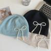 Ear Protector Pearl Bow Beanies Cap Solid Color Korean Wool Hat Stacking Knitted Bonnet Cap  Girls