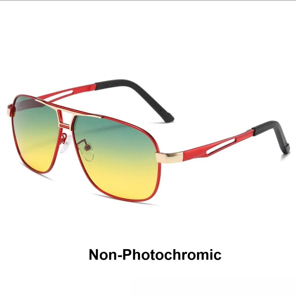 Men Pochromic Sunglasses Aluminum Magnesium Material Spring Hinge Sun Glasses Driving Cycling Fishing Day Night Use