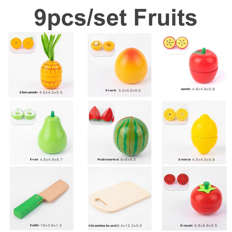 6/9/12pcs Fruit Cutting Toys Magnetic Wooden Cutting Fruits Vegetables Play House Simulation Kitchen Food Toys for Children