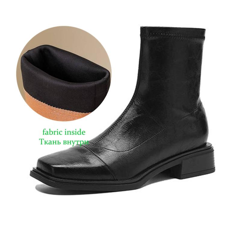 Krazing Pot Microfiber Winter Square Toe Western Boots Med Heels Zipper Women British School Ankle Boots 34