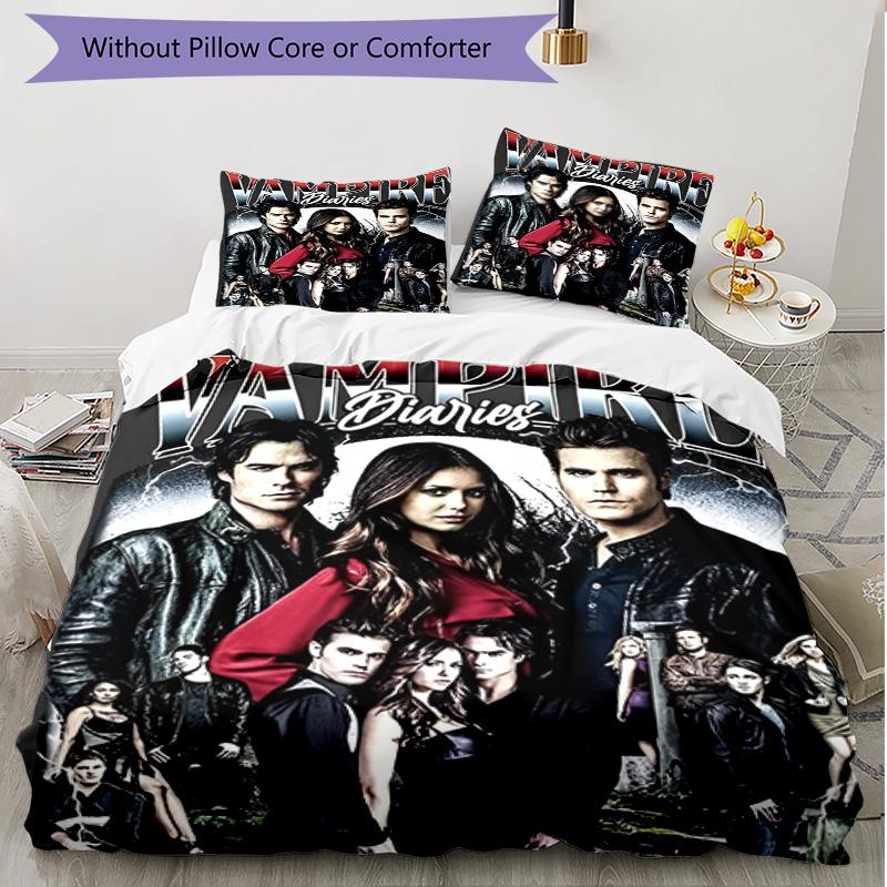 3pcs Duvet Cover Set (1*Duvet Cover + 2*Pillowcase, Without Core), The Vampire Diaries Print Soft All‑Season Bedding Set, Home Bedroom Decor Gift