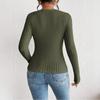 Women's U-Neck Long Sleeve Pleated Slim Fit Casual T-Shirt