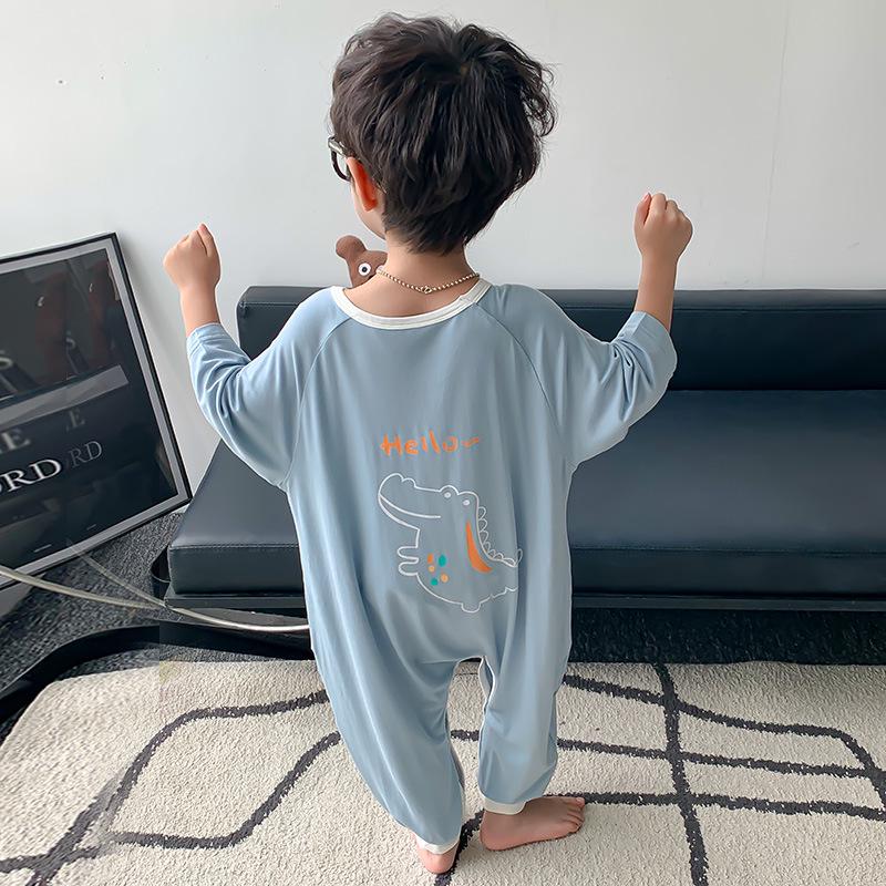 Boys' Spring & Autumn Modal Pajamas - Short-Sleeve Cartoon Sleep Bag for Baby Boys