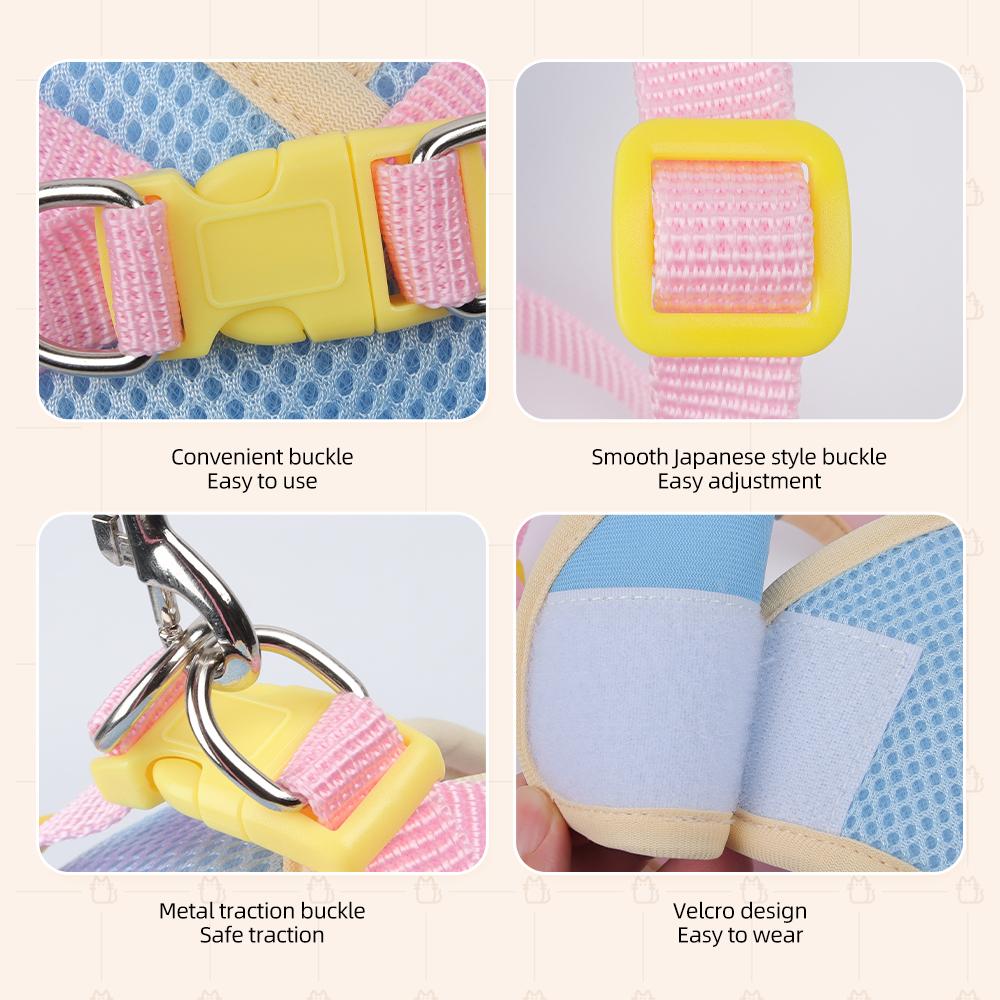 Conjunto Coleira e Guia de Verão para Cães e Gatos com Emenda Bicolor, Refletivo, Respirável, com Tiras Peitorais para Cães Pequenos e Gatos, Acessórios para Animais de Estimação