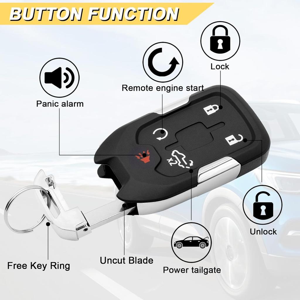 Key Fob Replacement for - Chevy Silverado GMC Sierra 1500 2500 3500 Car Keyless Entry Remote Control, HYQ1EA, 5 Buttons