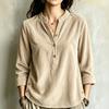 Chemise à Manches Longues Boutonnée Col en V en Velours Côtelé pour Femme, Style Décontracté