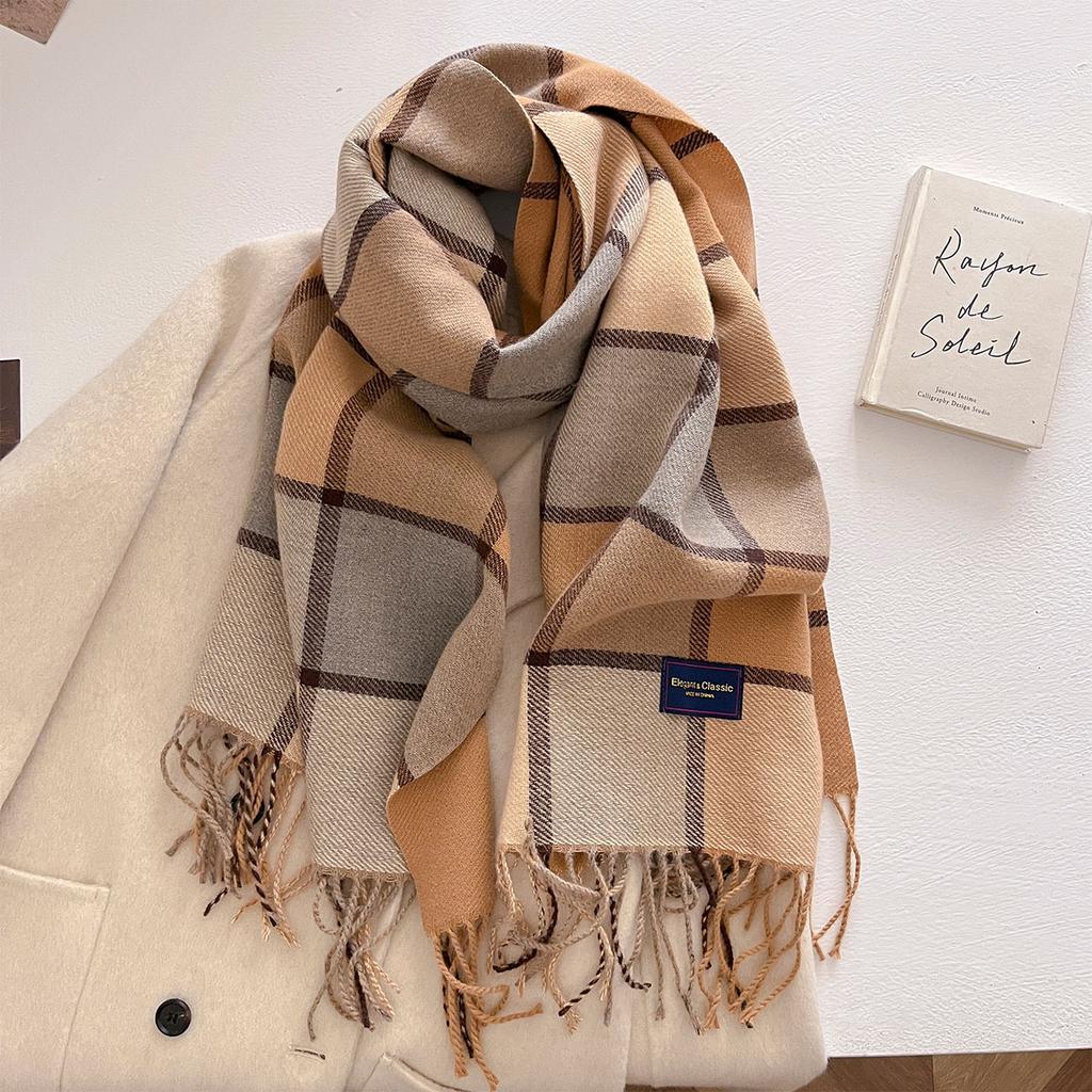 100 Color Autumn Winter Classic Plaid Scarf Women Cashmere Tassels Scarves Thickened Warm Shawl Windproof Pashmina Neckerchief