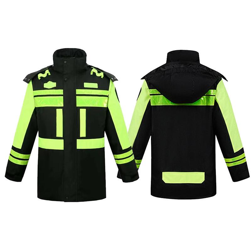 Traffic Duty Rainproof Cotton-padded Clothes Wholesale Thickened Liner Winter Cold-proof Warm Raincoat Traffic Road Administration Reflective Cotton