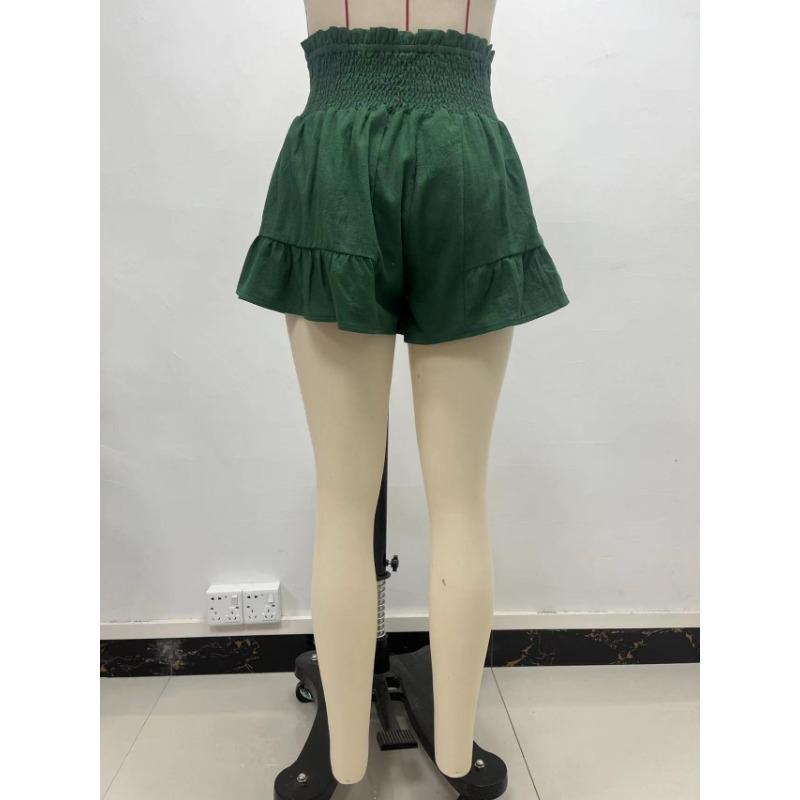 Summer Women's Shorts Cotton Linen Ruffle Fashion Wide Leg Shorts Draped Casual Pants