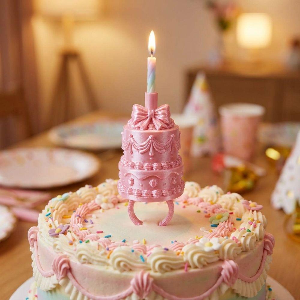 Plastic Finger Ring Candle Stand 3D Cake Shape Birthday Cake Ring Topper Celebration