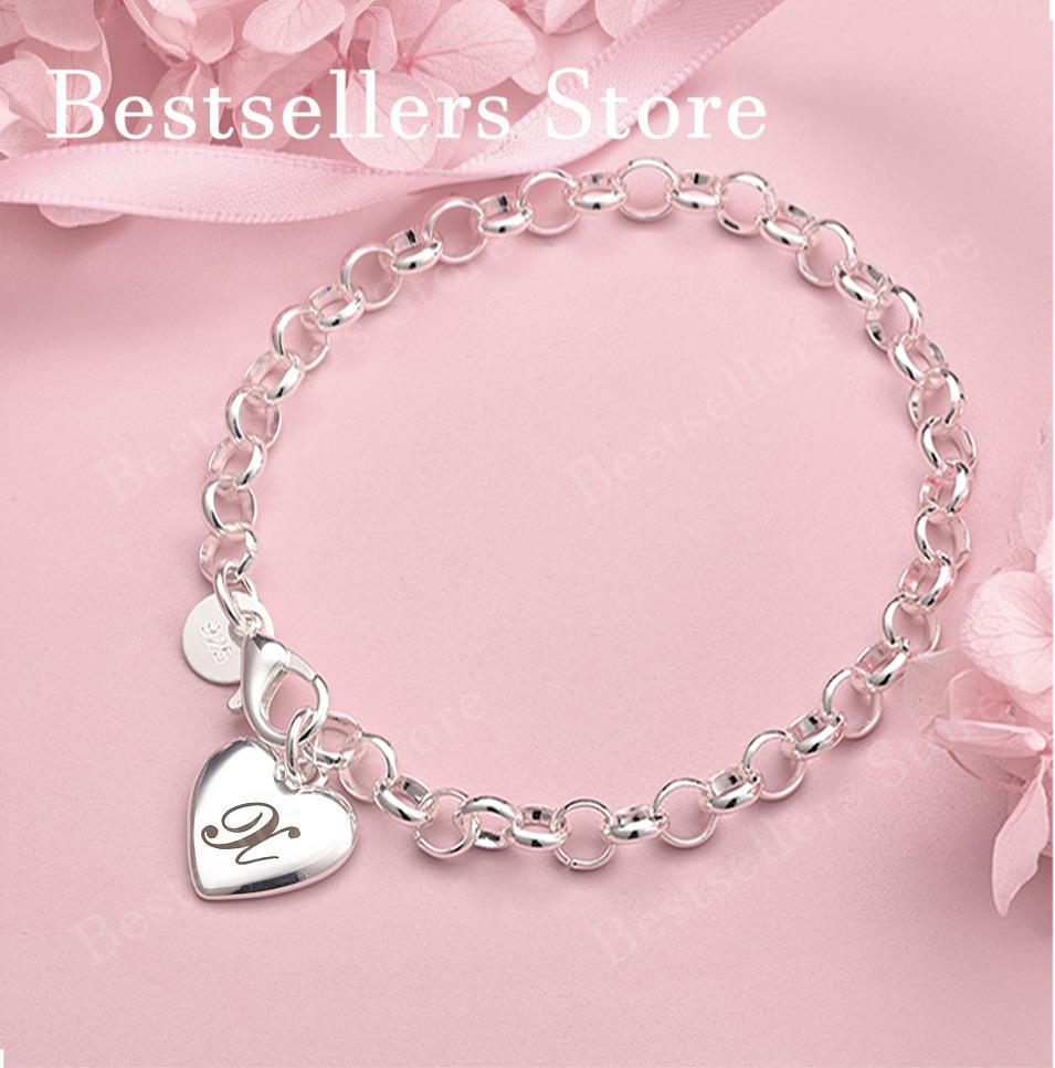 Luxury 925 sterling silver 8-inch 26 letter heart-shaped bracelet for women's fashionable wedding accessories