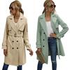 Fashion Women Casual Solid Color Coat Adults Autumn Elagant Fashion Long Sleeve Lapel NeckDouble Breasted Belted Trench Coat