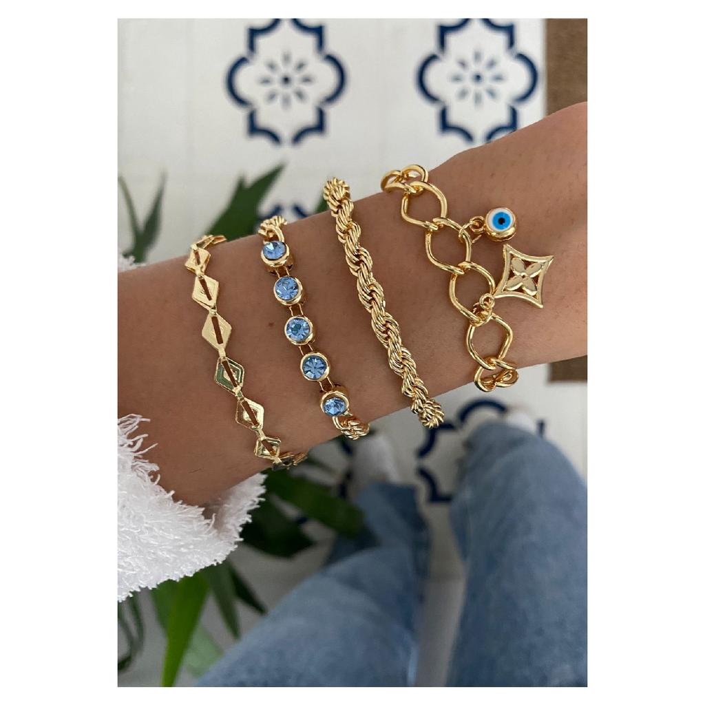 Vierfach-Kombinationsarmband aus türkisfarbenem Stein