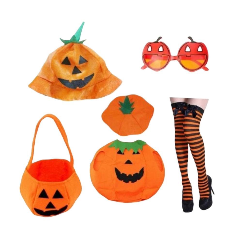 Halloween Costume Pumpkin Clothes Cape Cloak Headband Hat Glasses Decoration