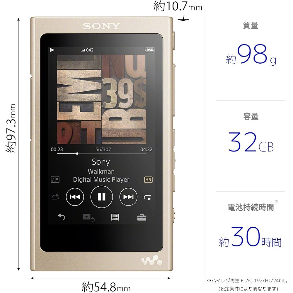 Sony Walkman A Series 32GB NW-A46HN: Bluetooth/microSD/High-Resolution Audio Compatible, Up to 39 Hours Continuous Playback, Noise-Canceling Earphones