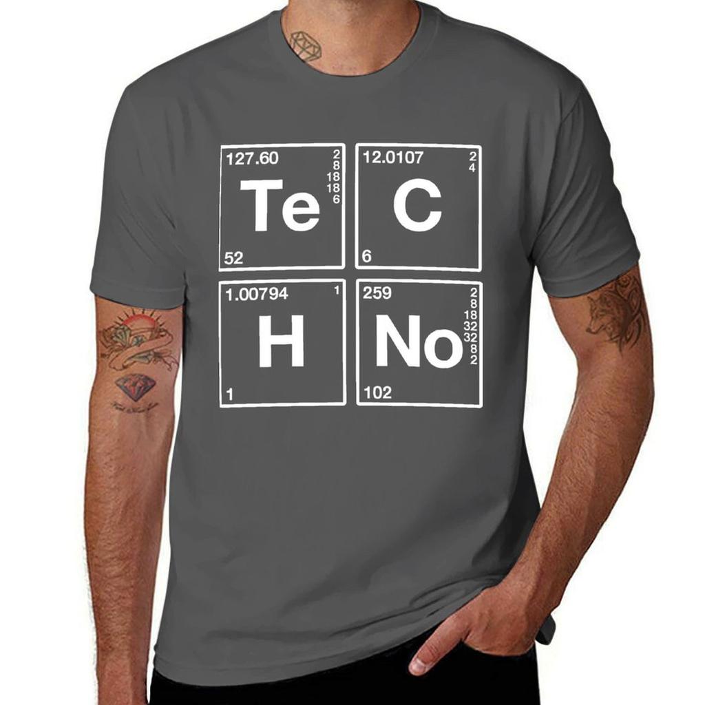 Techno Music Periodic Chemical Eleunisexts Tshirt Basic Plain Short Sleeve Crew Neck Tee