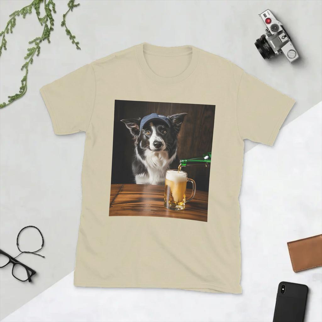 Funny Border Collie Drinking Beer Funny Dog Meme TShirts Unisex Crew Neck Pure Cotton T Shirt Short Sleeve Tees Graphic Clothes