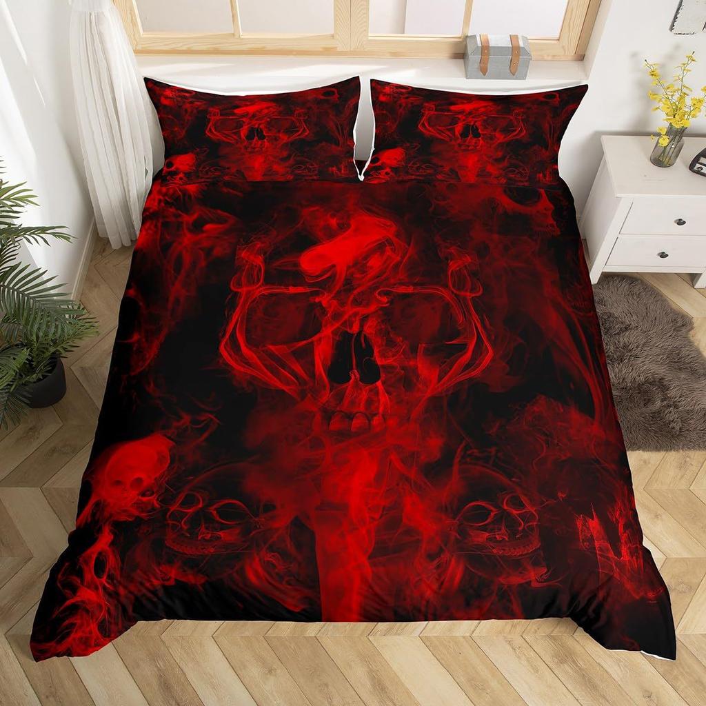 Black Damask Comforter Cover Set Exotic Sugar Skull Duvet Covers Gothic Vintage Floral Skeleton Bedding Set Bohemian Quilt Cover